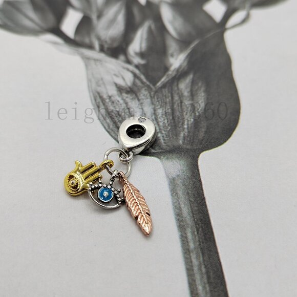 Pandora Hamsa, All-seeing Eye & Feather Spirituality Dangle Charm - Picture 5 of 5